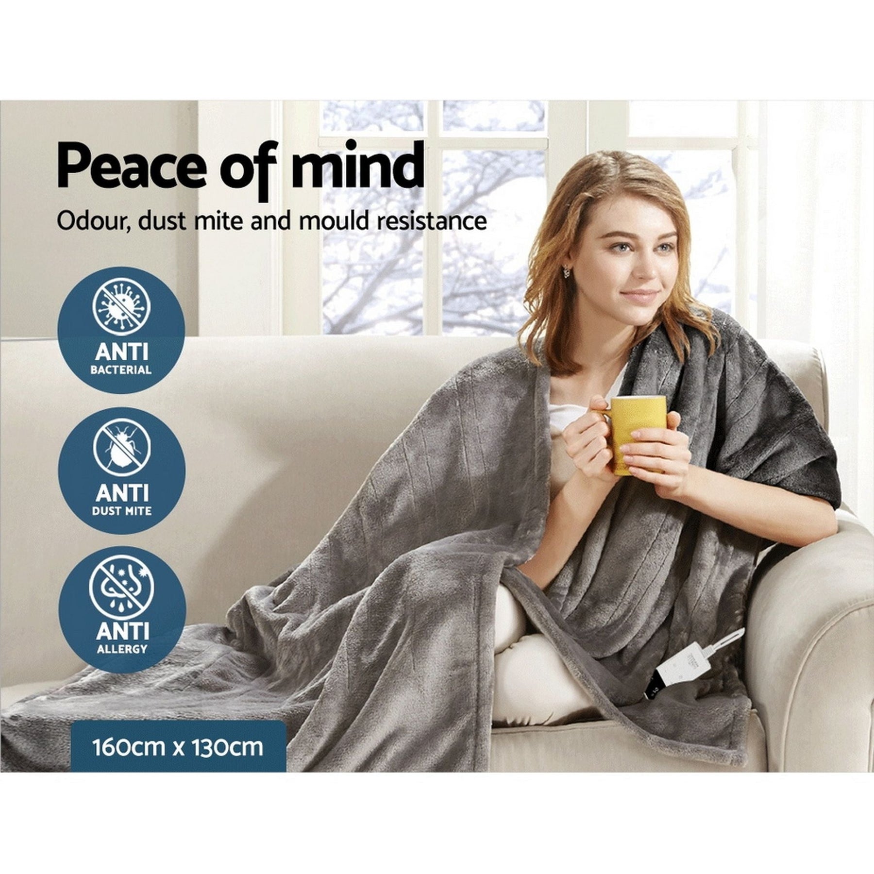 Giselle Bedding Heated Electric Throw Rug Fleece Sunggle Blanket Washable Silver - SportZone.co.nz