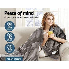 Giselle Bedding Heated Electric Throw Rug Fleece Sunggle Blanket Washable Silver - SportZone.co.nz