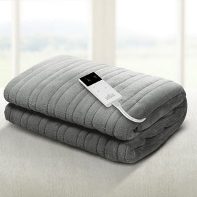 Giselle Bedding Heated Electric Throw Rug Fleece Sunggle Blanket Washable Silver - SportZone.co.nz