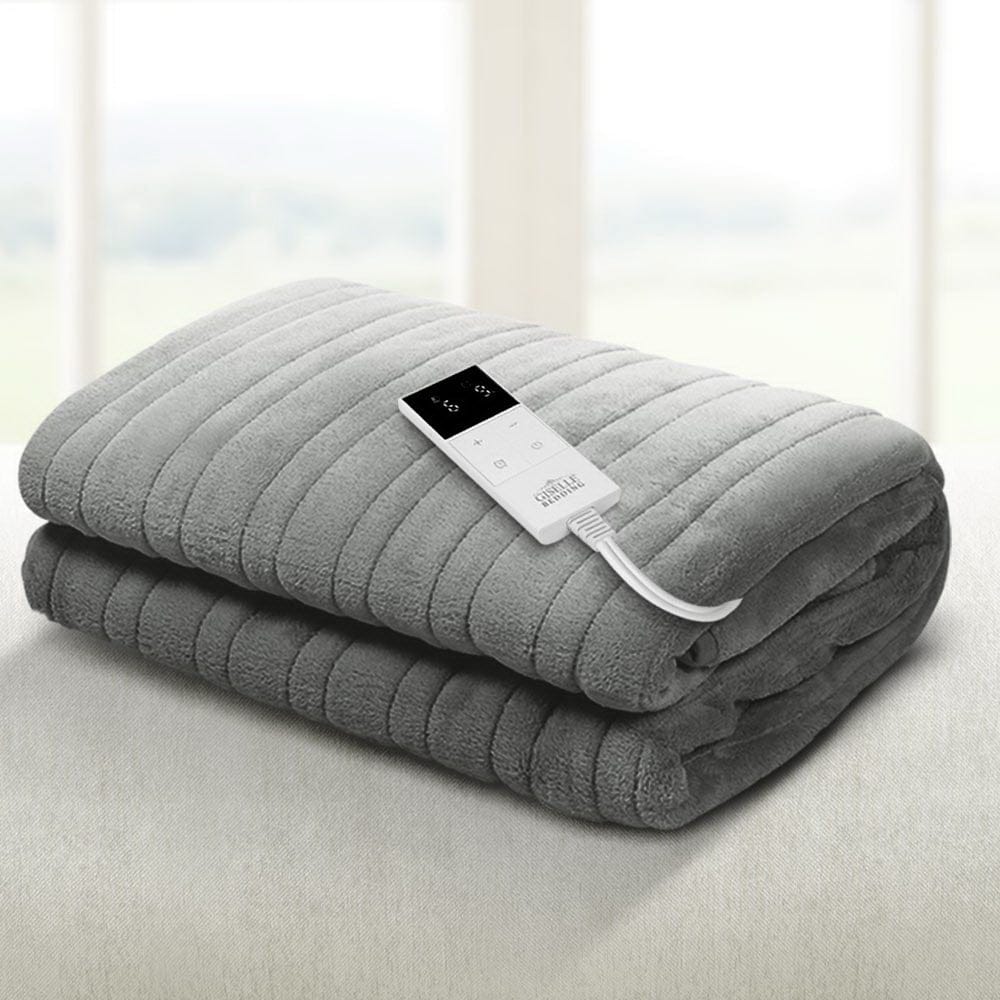 Giselle Bedding Heated Electric Throw Rug Fleece Sunggle Blanket Washable Silver - SportZone.co.nz