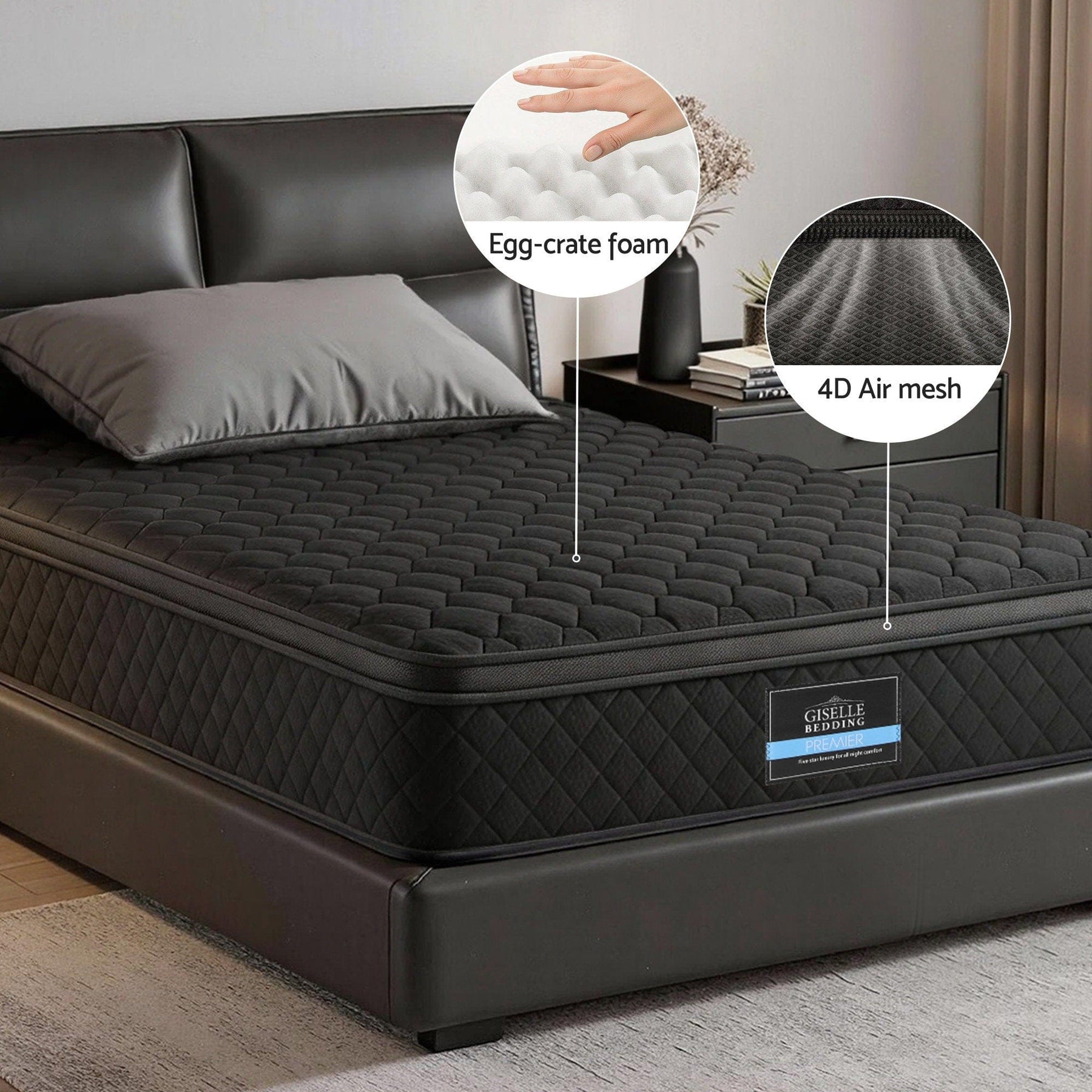 Giselle Bedding Mattress 34cm 5 - Zone Pocket Spring Egg - crate Memory Foam Single - SportZone.co.nz