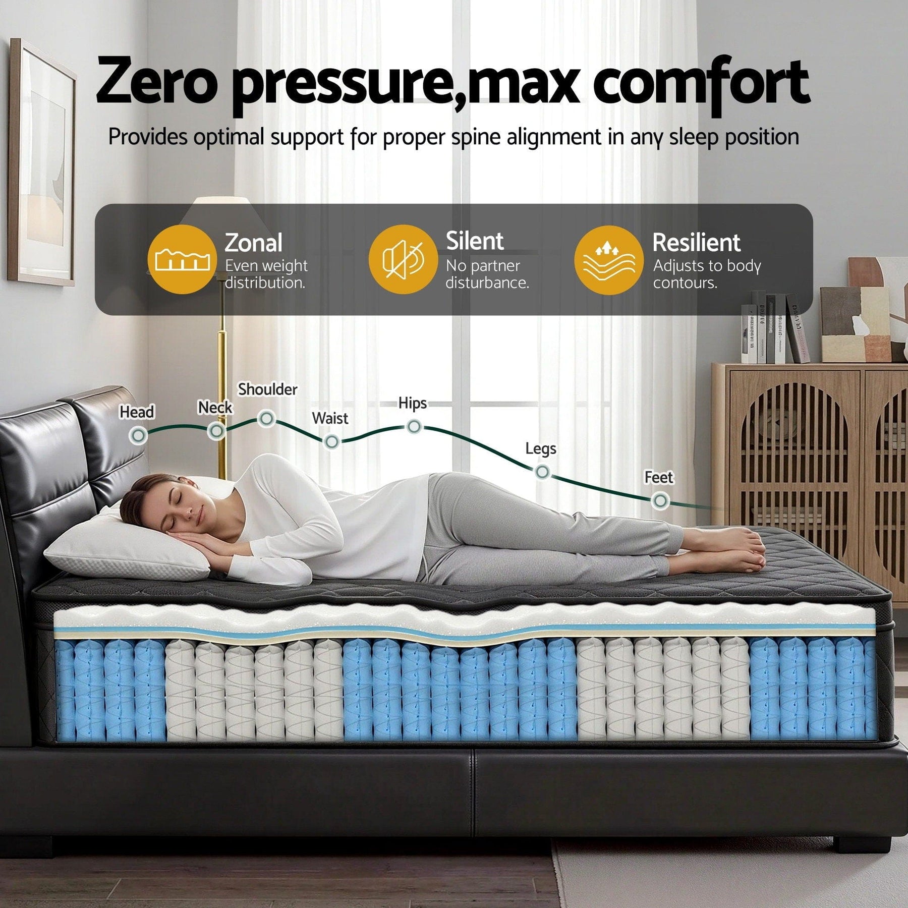 Giselle Bedding Mattress 34cm 5 - Zone Pocket Spring Egg - crate Memory Foam Single - SportZone.co.nz