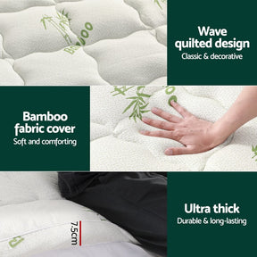 Giselle Bedding Mattress Topper Pillowtop Bamboo 7.5cm King Single - SportZone.co.nz