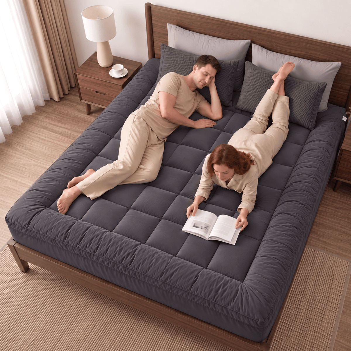 Giselle Bedding Mattress Topper Pillowtop Bamboo Charcoal Queen - SportZone.co.nz