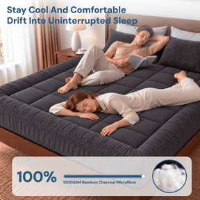 Giselle Bedding Mattress Topper Pillowtop Bamboo Charcoal Queen - SportZone.co.nz
