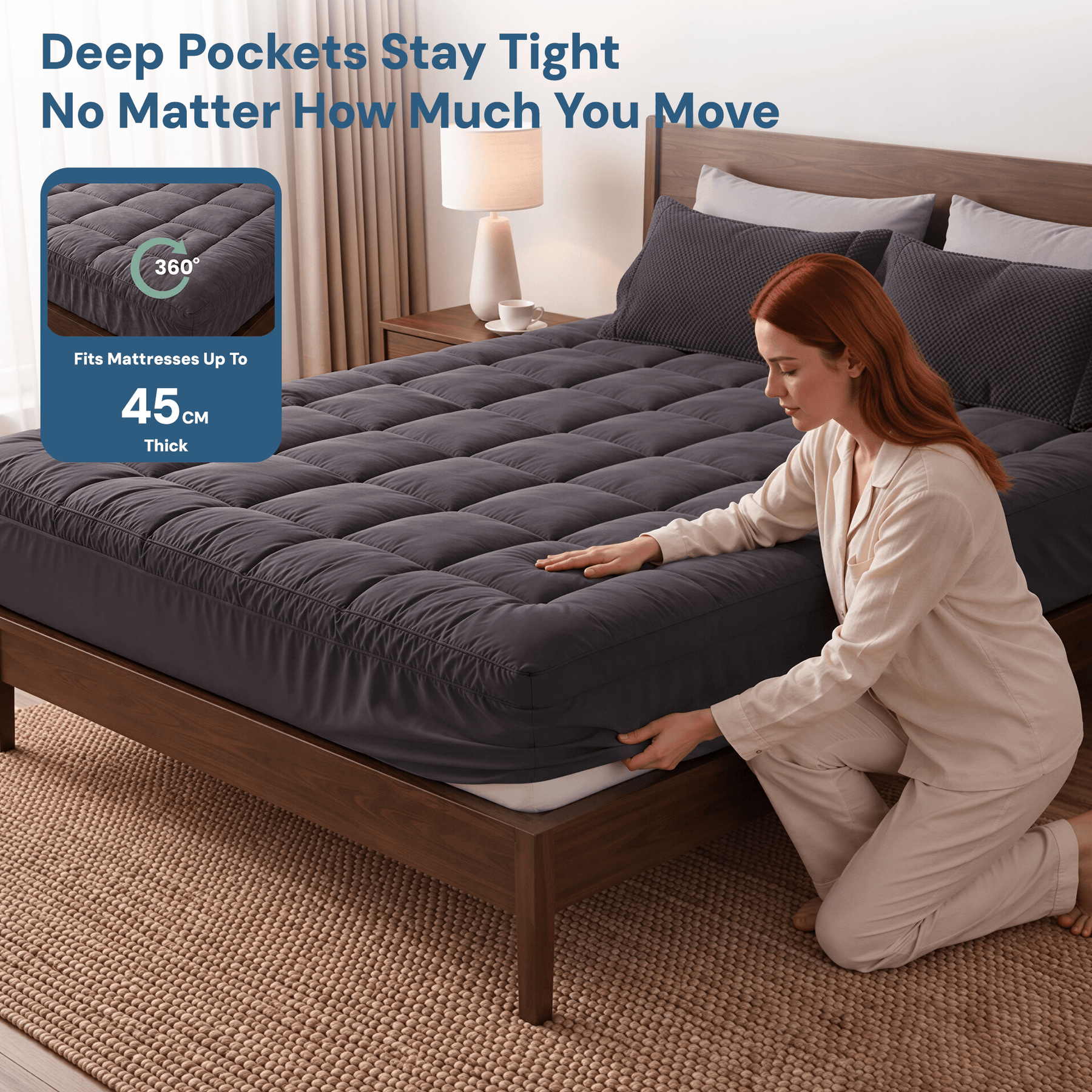 Giselle Bedding Mattress Topper Pillowtop Bamboo Charcoal Queen - SportZone.co.nz