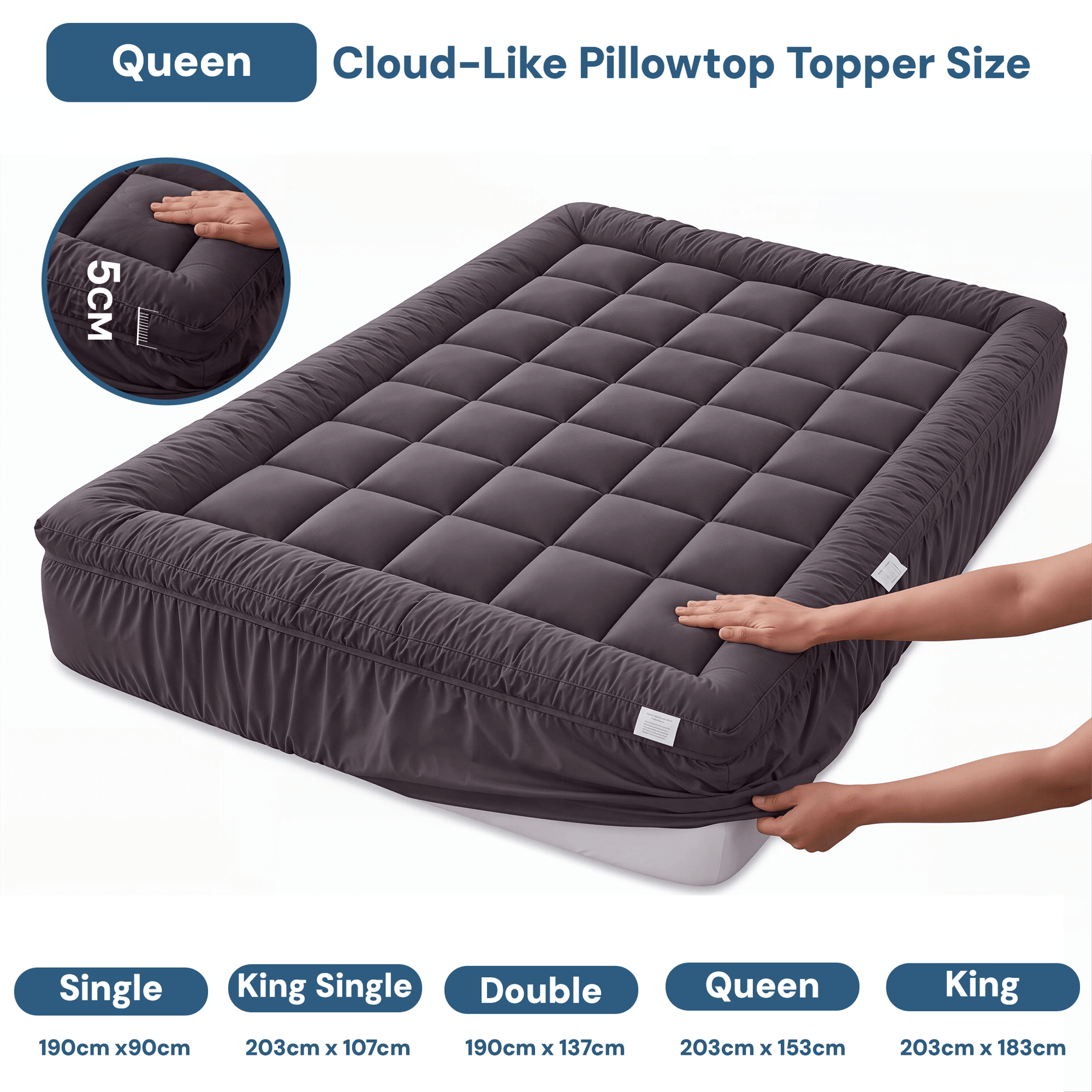 Giselle Bedding Mattress Topper Pillowtop Bamboo Charcoal Queen - SportZone.co.nz