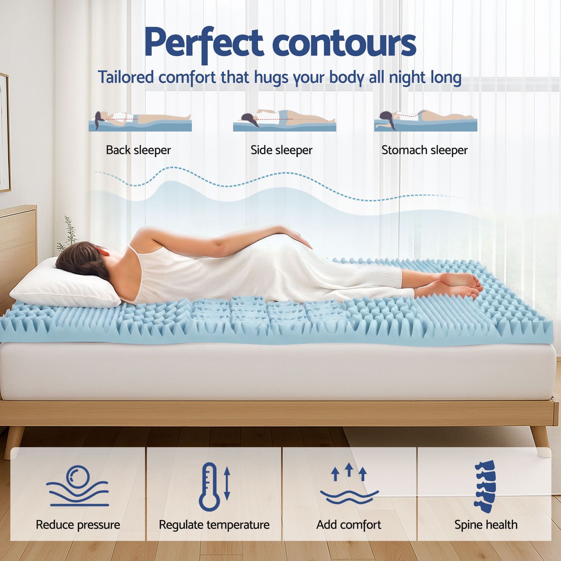 Giselle Bedding Memory Foam Mattress Topper 7-Zone 5cm Queen - SportZone.co.nz