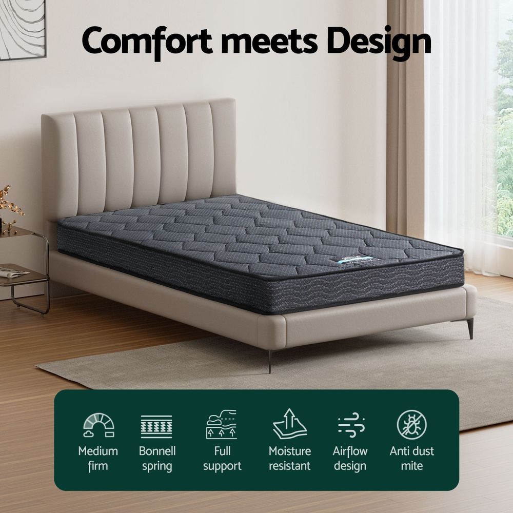 Giselle Bedding Single Mattress 16cm Bonnell Spring Medium Firm Tight Top - SportZone.co.nz