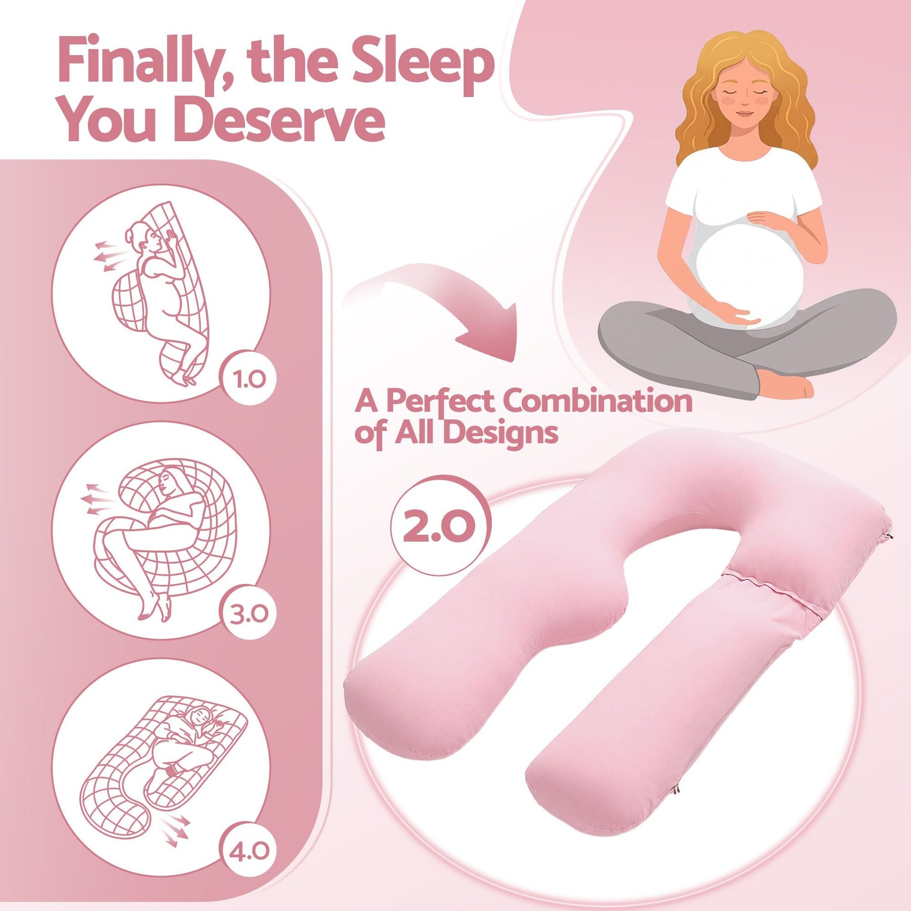 Giselle Bedding U-Shaped Pregnancy Pillow Cotton Cover Pink - SportZone.co.nz
