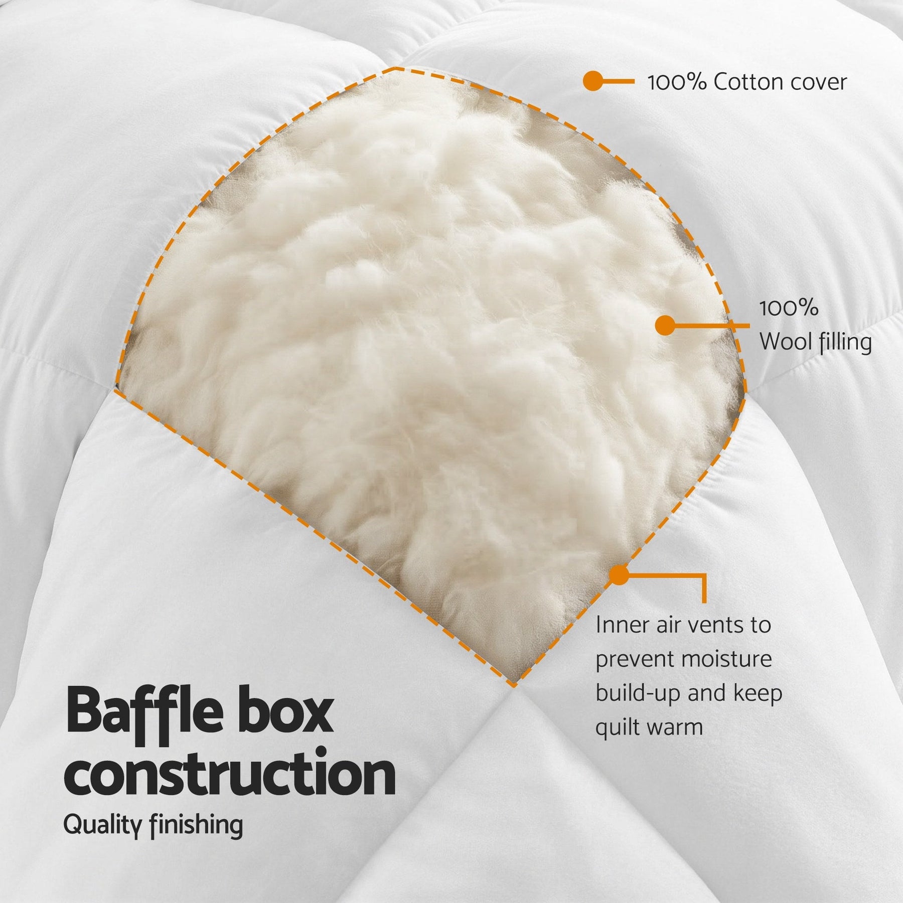 Giselle Bedding Wool Quilt 800GSM Extra Thick Queen Winter Doona Baffle Box Construction 100% Wool Filling - SportZone.co.nz