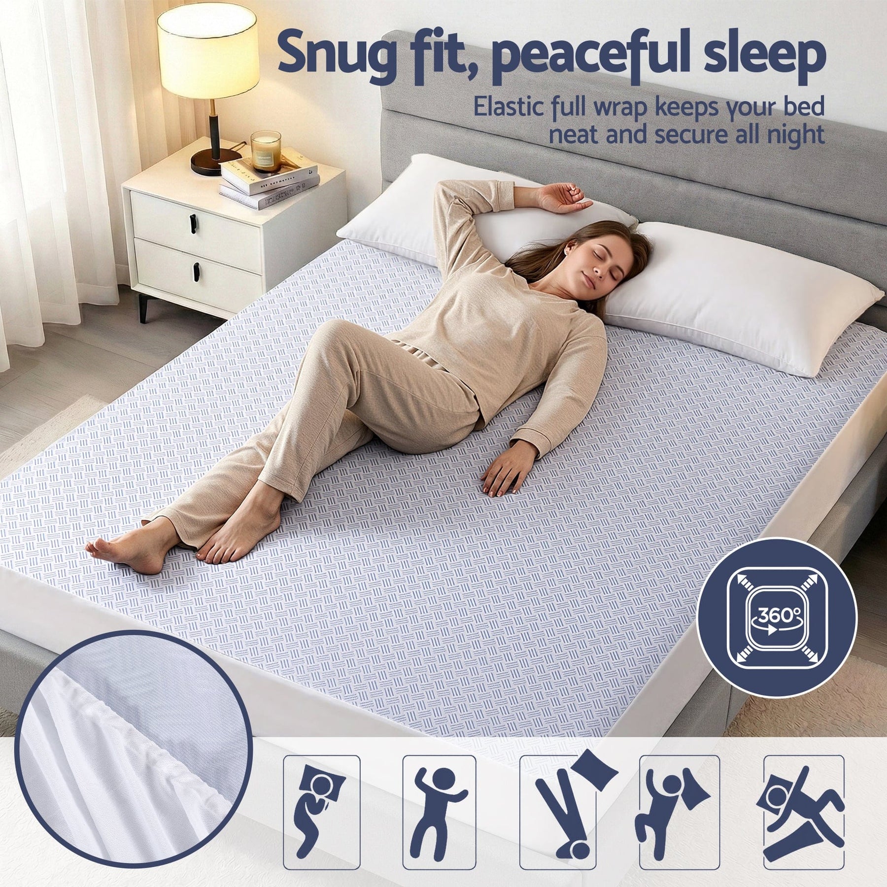 Giselle Cooling Mattress Protector Waterproof Deep Pocket Fitted Cover King - SportZone.co.nz