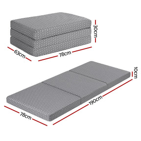 Giselle Foldable Mattress Folding Sofa Bed Trifold Memory Foam Camping Cushion Mat - SportZone.co.nz