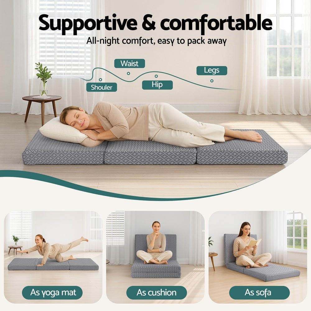 Giselle Foldable Mattress Folding Sofa Bed Trifold Memory Foam Camping Cushion Mat - SportZone.co.nz