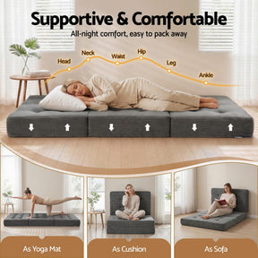 Giselle Single Folding Mattress 15cm Foldable Foam Portable Guest Sofa Bed Camping Mat - SportZone.co.nz