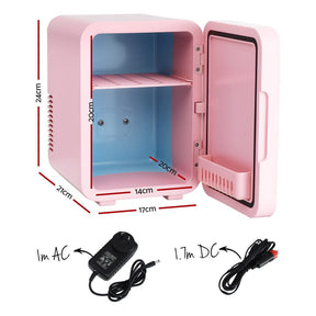 Glacio Mini Fridge Skincare Beauty Cooler Warmer LED Mirror 12V 220V Pink 4L - SportZone.co.nz