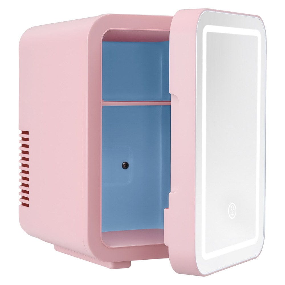 Glacio Mini Fridge Skincare Beauty Cooler Warmer LED Mirror 12V 220V Pink 4L - SportZone.co.nz