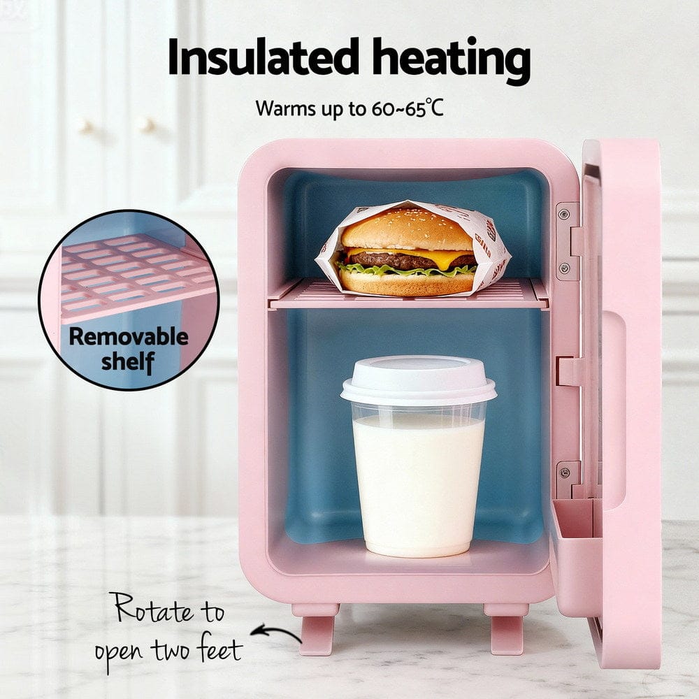 Glacio Mini Fridge Skincare Beauty Cooler Warmer LED Mirror 12V 220V Pink 4L - SportZone.co.nz