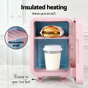 Glacio Mini Fridge Skincare Beauty Cooler Warmer LED Mirror 12V 220V Pink 4L - SportZone.co.nz