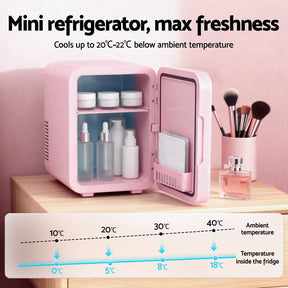 Glacio Mini Fridge Skincare Beauty Cooler Warmer LED Mirror 12V 220V Pink 4L - SportZone.co.nz