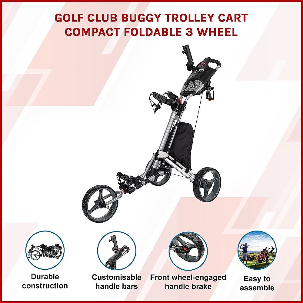 Golf Club Buggy Trolley Cart Compact Foldable 3 Wheel - SportZone.co.nz