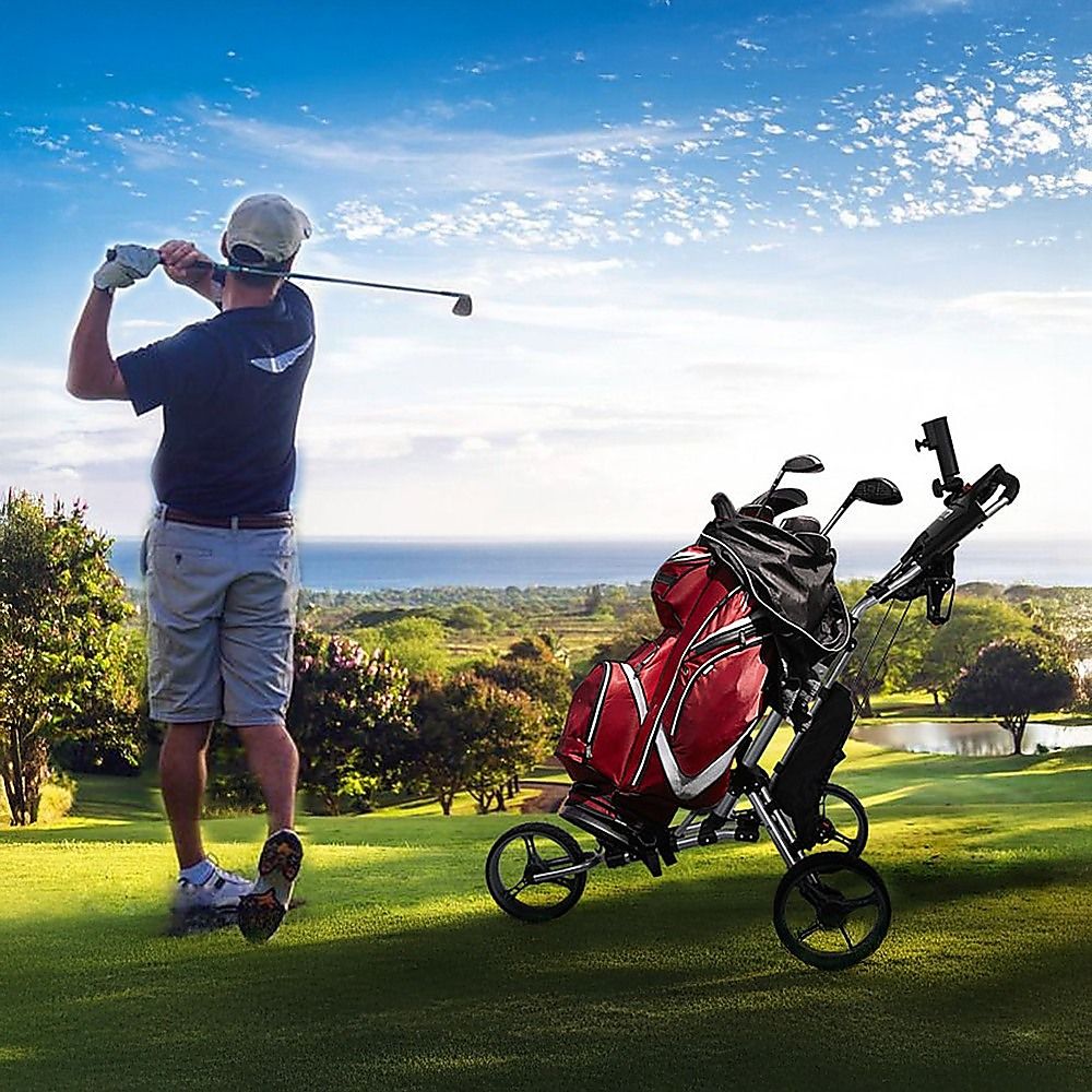 Golf Club Buggy Trolley Cart Compact Foldable 3 Wheel - SportZone.co.nz