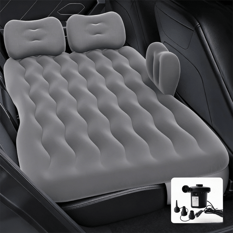 Grey Multi - Chamber Car Inflatable Air Mattress with Electric Pump & Pillows for Universal Backseat Sleeping and Camping(174 x 68 CM) - SportZone.co.nz
