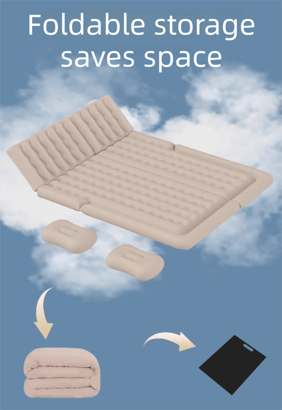 Grey Multi - Chamber Car Inflatable Air Mattress with Electric Pump, Storage Bag & Pillows for Universal Trunk Sleeping and Camping (174 x 126 CM) - SportZone.co.nz
