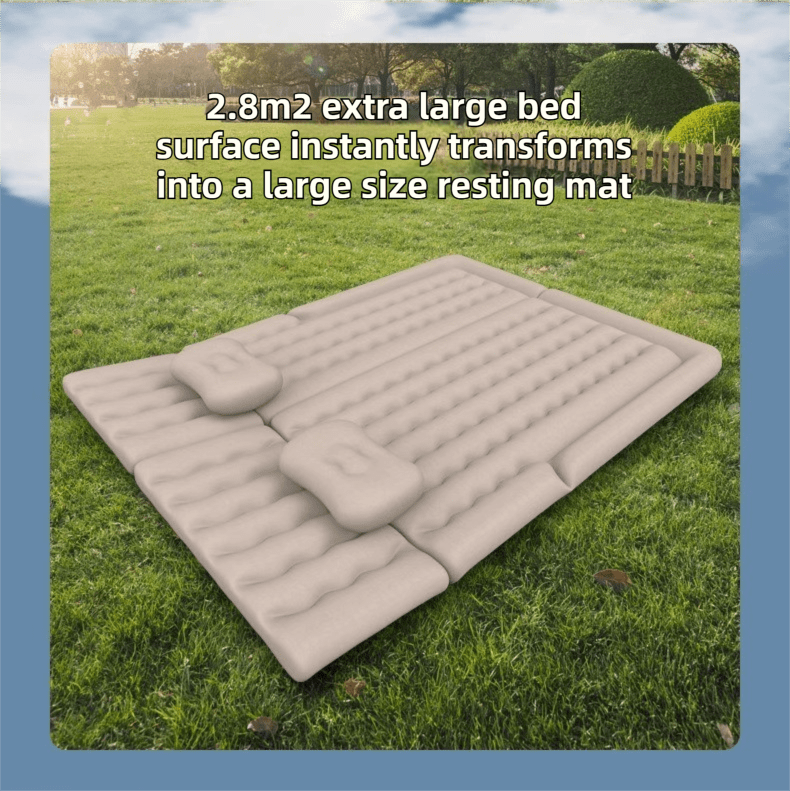 Grey Multi - Chamber Car Inflatable Air Mattress with Electric Pump, Storage Bag & Pillows for Universal Trunk Sleeping and Camping (174 x 126 CM) - SportZone.co.nz