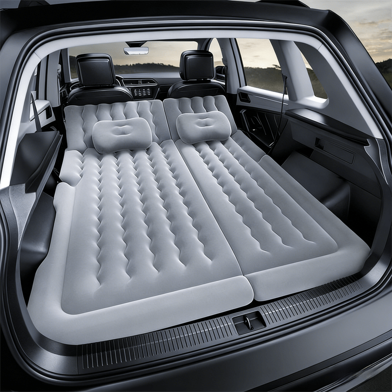 Grey Multi - Chamber Car Inflatable Air Mattress with Electric Pump, Storage Bag & Pillows for Universal Trunk Sleeping and Camping (174 x 126 CM) - SportZone.co.nz