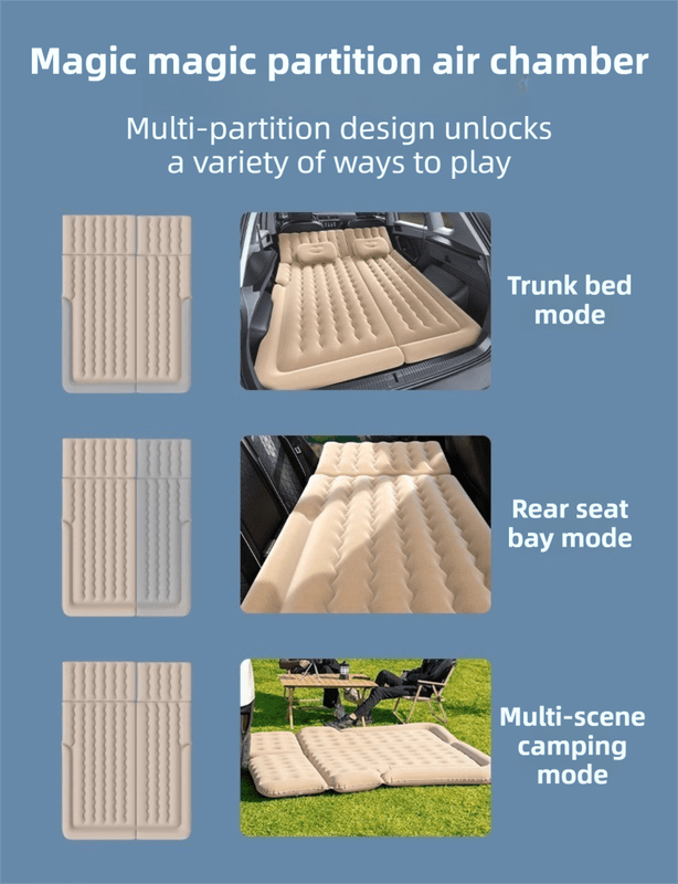 Grey Multi - Chamber Car Inflatable Air Mattress with Electric Pump, Storage Bag & Pillows for Universal Trunk Sleeping and Camping (174 x 126 CM) - SportZone.co.nz