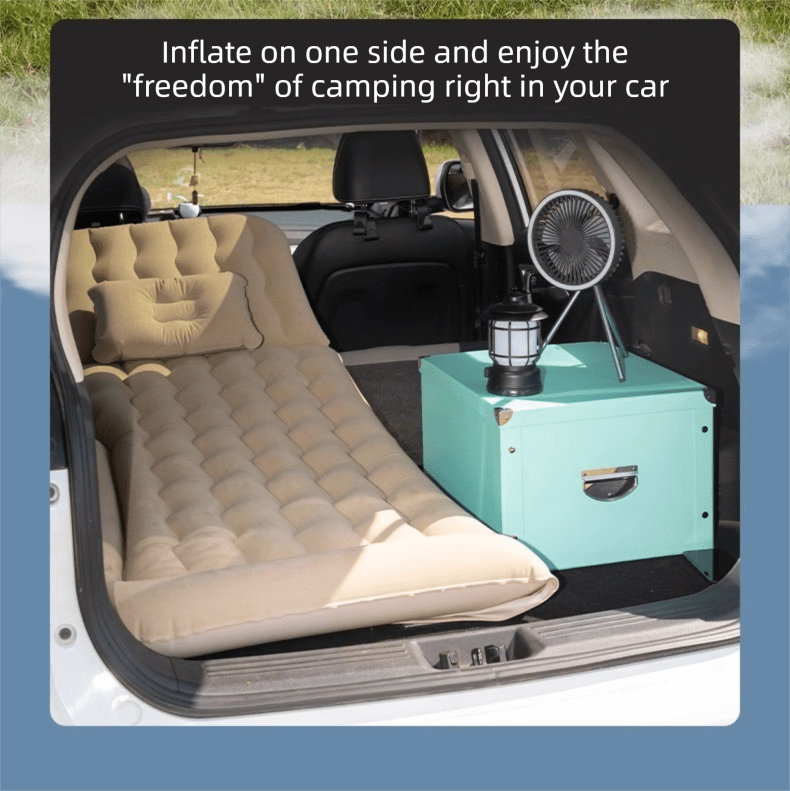 Grey Multi - Chamber Car Inflatable Air Mattress with Electric Pump, Storage Bag & Pillows for Universal Trunk Sleeping and Camping (174 x 126 CM) - SportZone.co.nz
