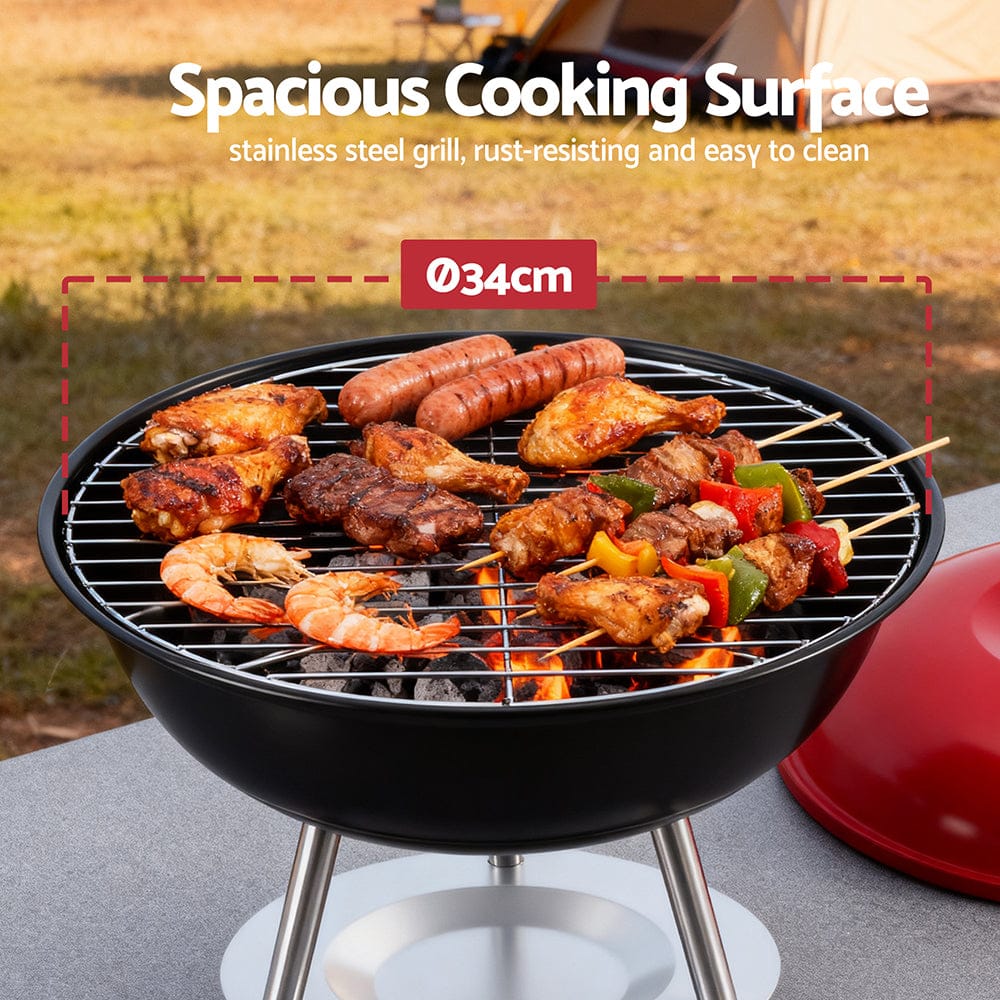 Grillz Charcoal BBQ Grill Portable with Lid for Camping Outdoor - SportZone.co.nz