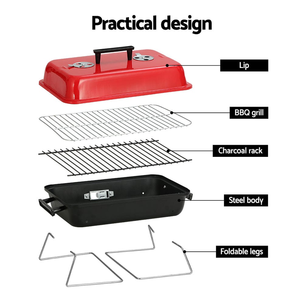 Grillz Charcoal BBQ Portable Grill Camping Barbecue Outdoor Cooking Smoker - SportZone.co.nz