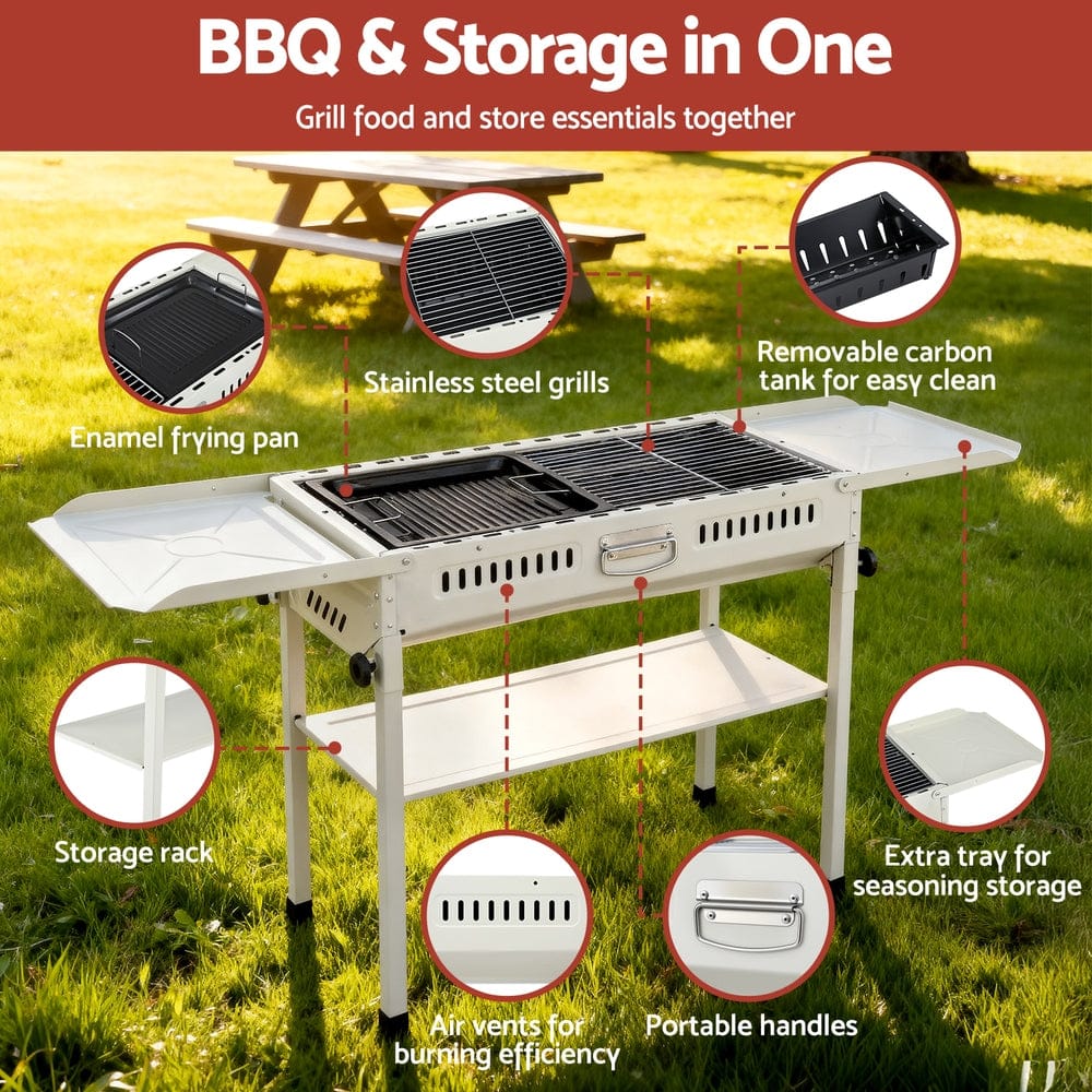 Grillz Portable BBQ Grill w/ Stainless Steel Racks & Pans for Outdoor - SportZone.co.nz
