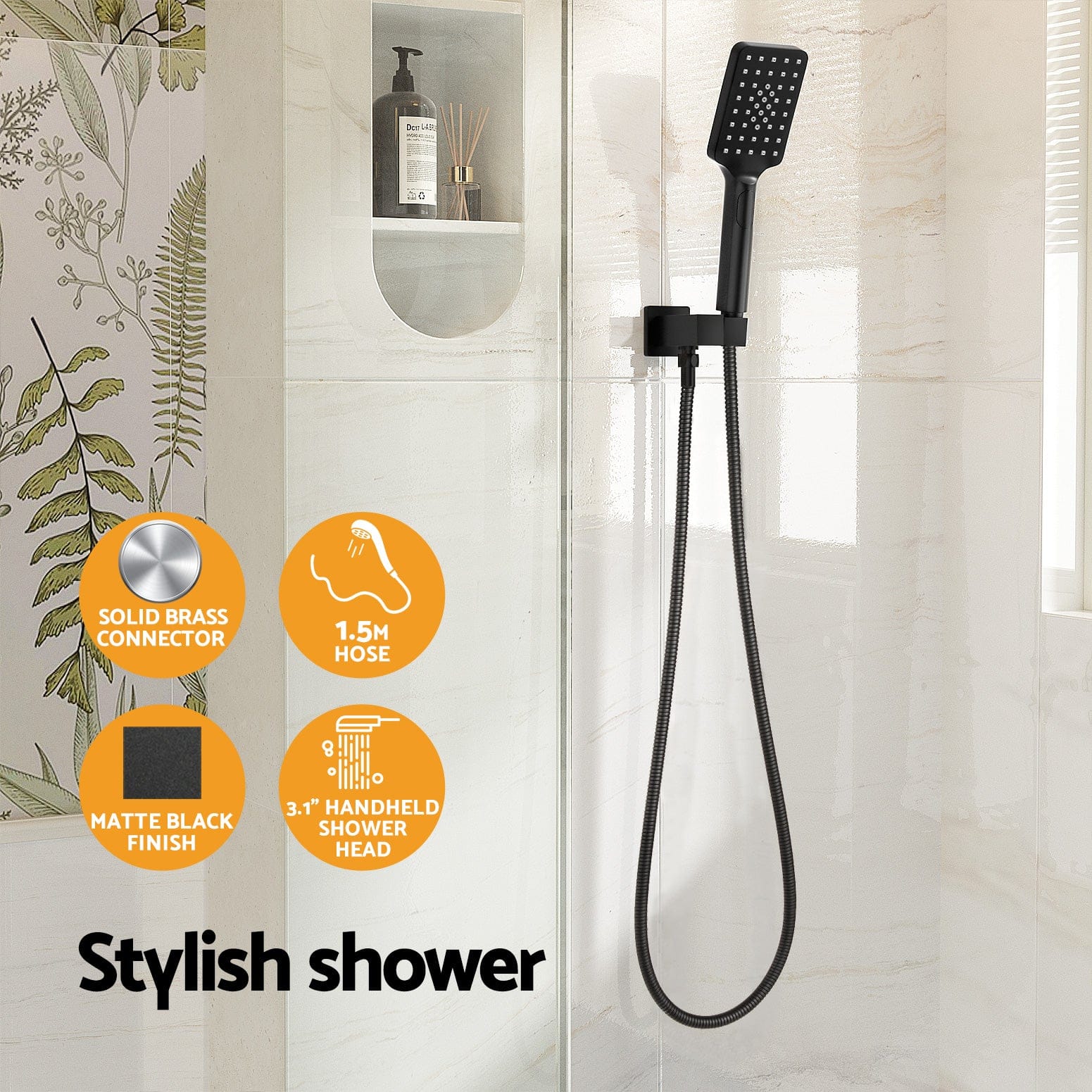 Handheld Shower Head Holder 3.1'' High Pressure Black - SportZone.co.nz
