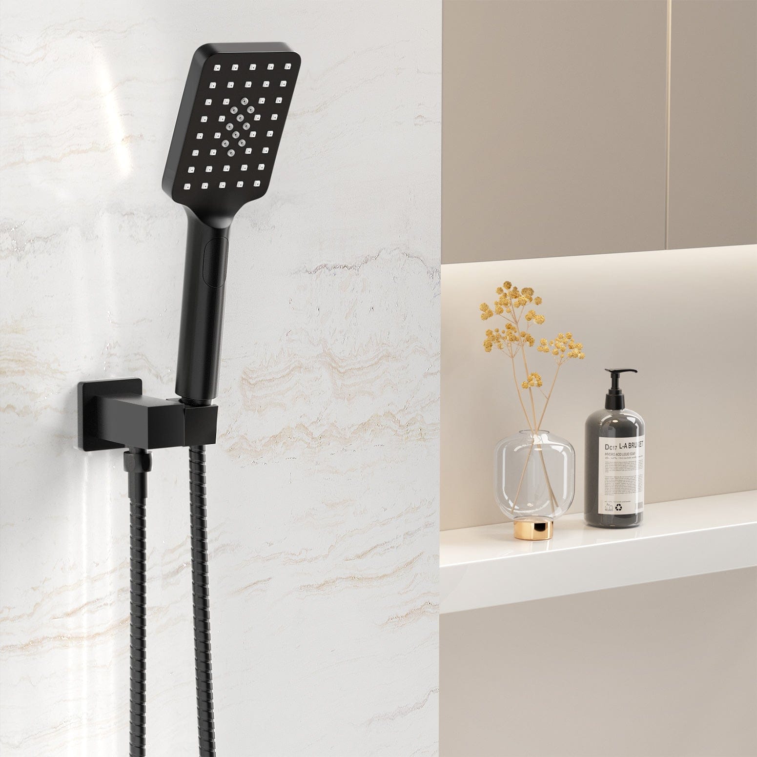 Handheld Shower Head Holder 3.1'' High Pressure Black - SportZone.co.nz