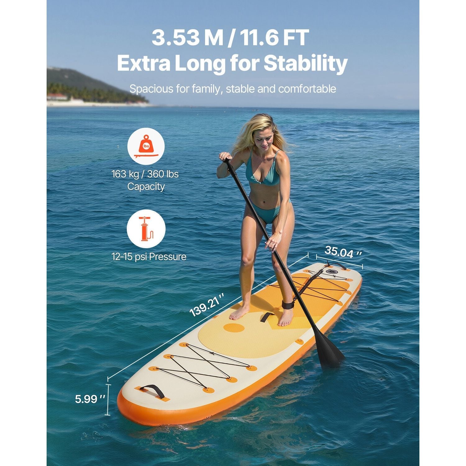 Inflatable Stand Up Paddle Board SUP 3.53m x 89cm x 15cm with Paddle, Pump, Fin, Backpack & Leash - SportZone.co.nz
