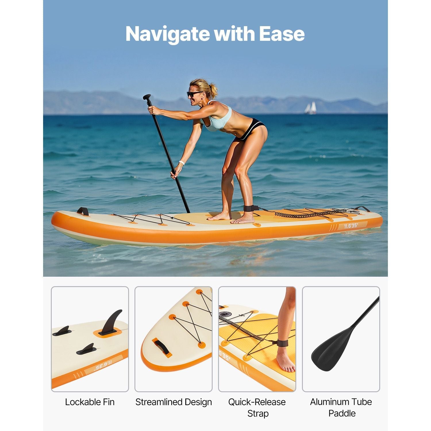 Inflatable Stand Up Paddle Board SUP 3.53m x 89cm x 15cm with Paddle, Pump, Fin, Backpack & Leash - SportZone.co.nz