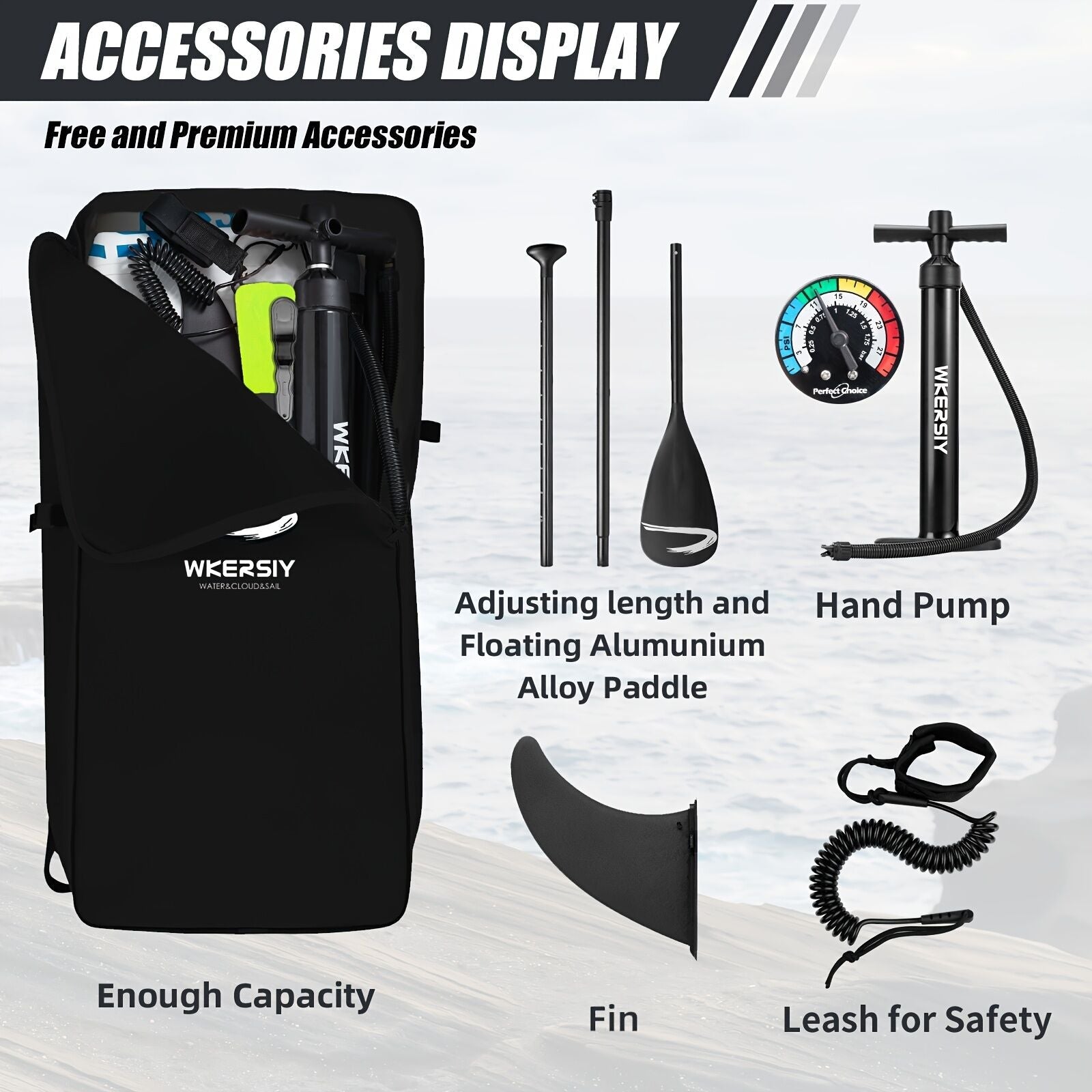 Inflatable vertical paddle set for water sports and surfing-including air pump, paddle, rope, backpack, fin box and maintenance tools. - SportZone.co.nz