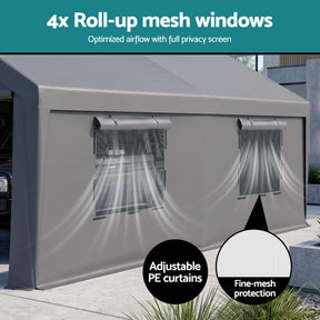 Instahut 3x6m Carports Canopy Tent Portable Garage Outdoor Steel Shelter Grey - SportZone.co.nz