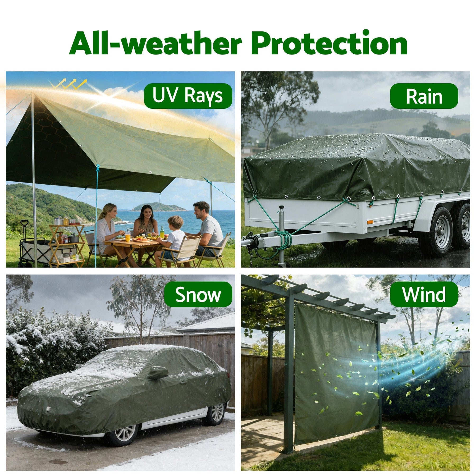 Instahut 4x6m Tarp Tarpaulin 600GSM Camping Canvas Heavy Duty Water Resistant - SportZone.co.nz