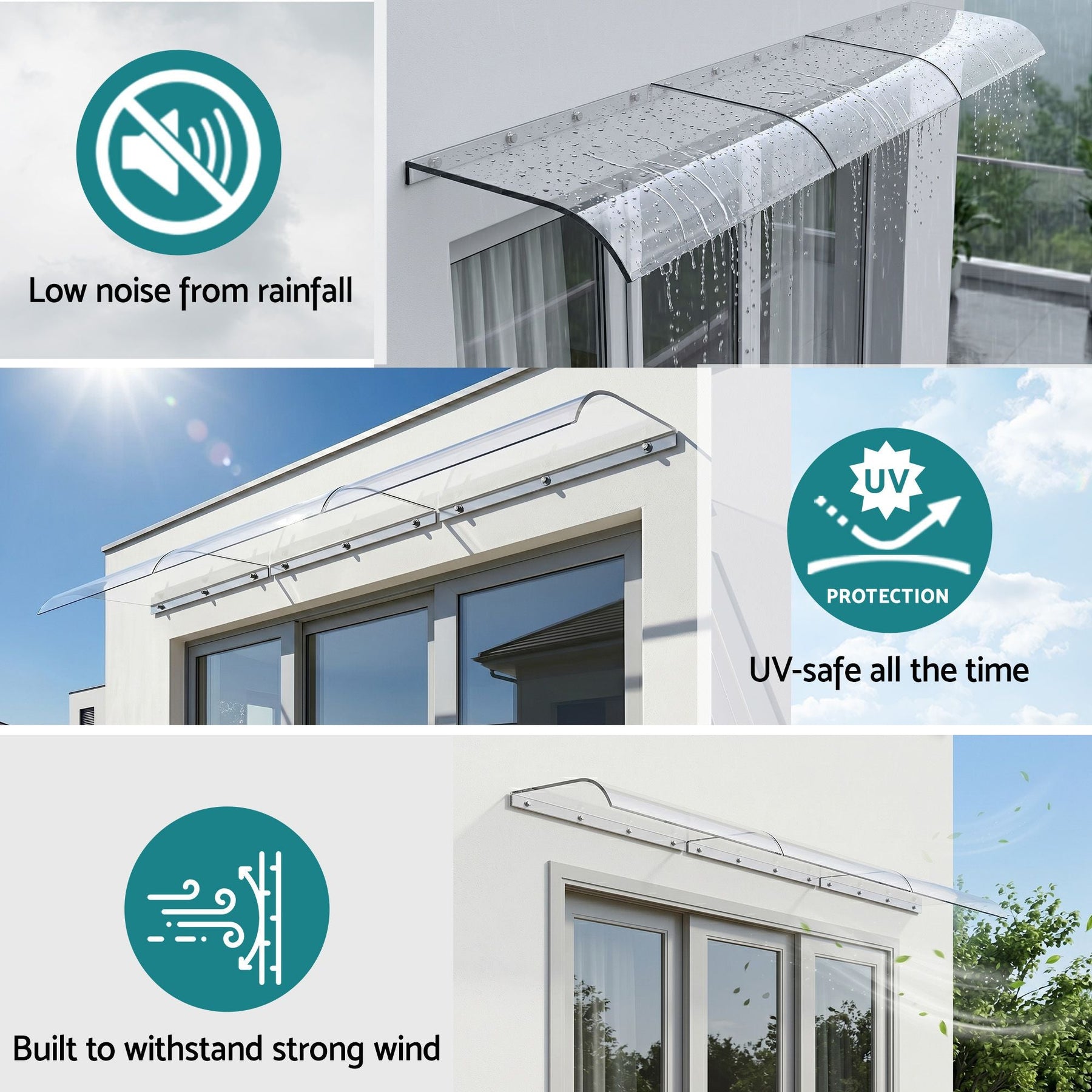 Instahut Window Door Awning 0.4m x 3m Transparent - SportZone.co.nz