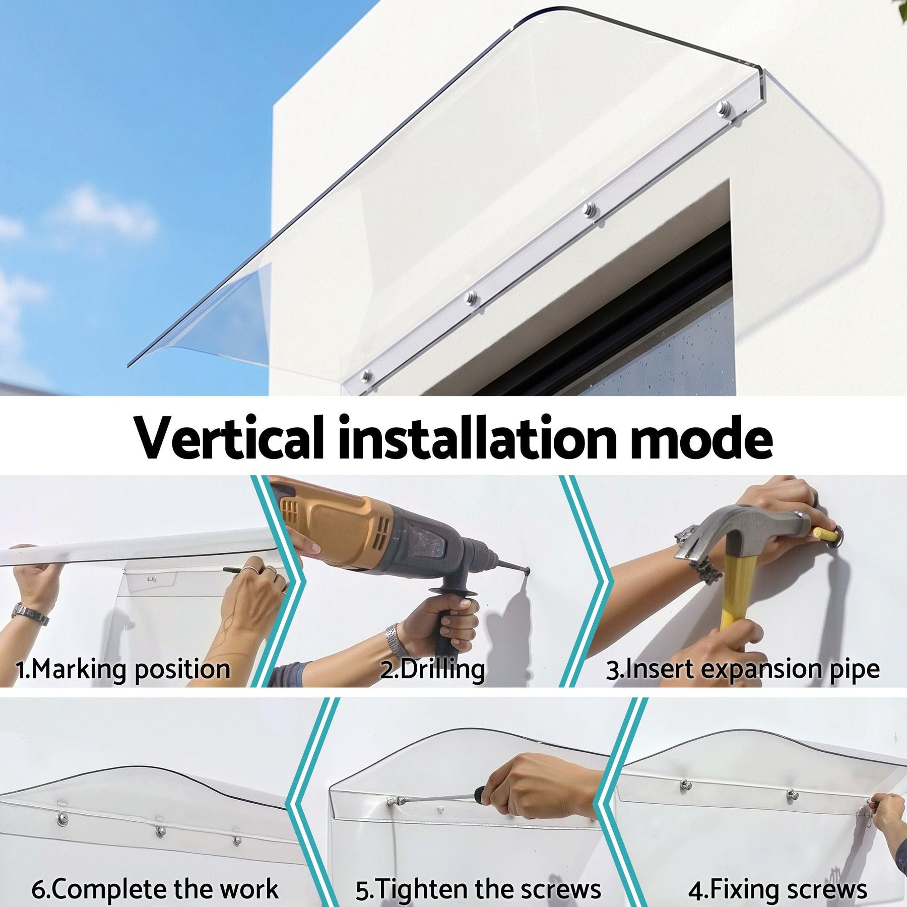 Instahut Window Door Awning 0.4m x 3m Transparent - SportZone.co.nz