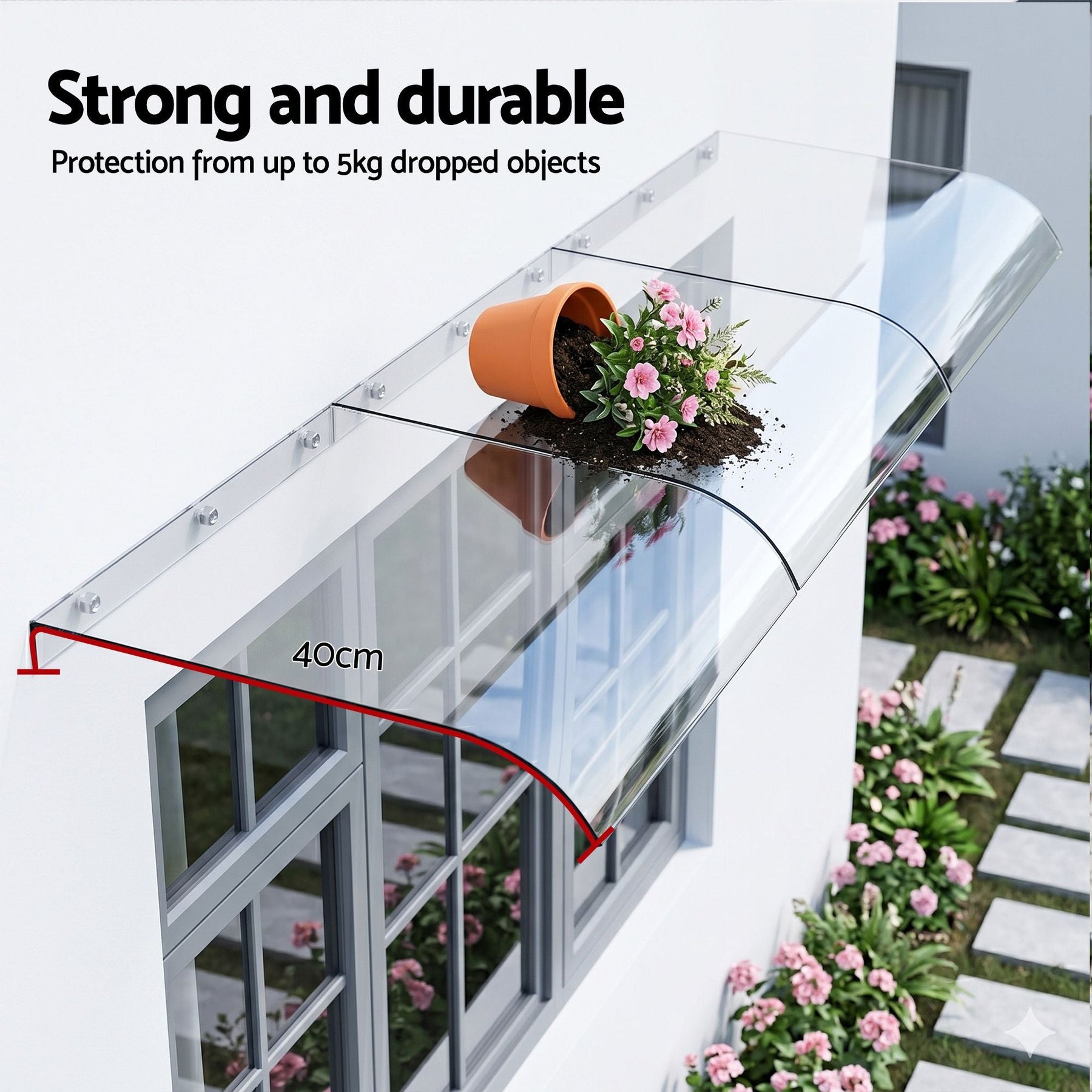 Instahut Window Door Awning 0.4m x 3m Transparent - SportZone.co.nz