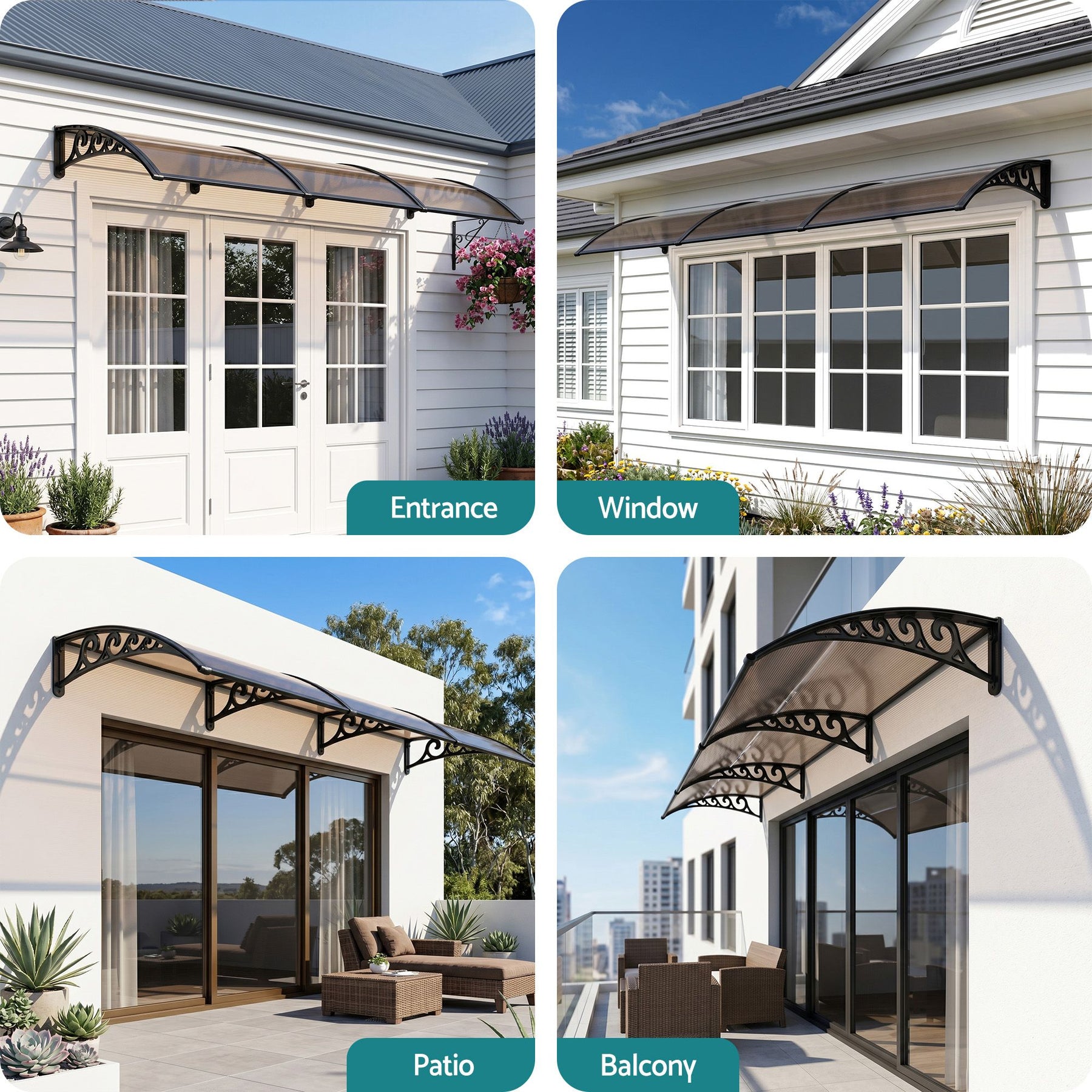 Instahut Window Door Awning 0.8mx3m Brown - SportZone.co.nz