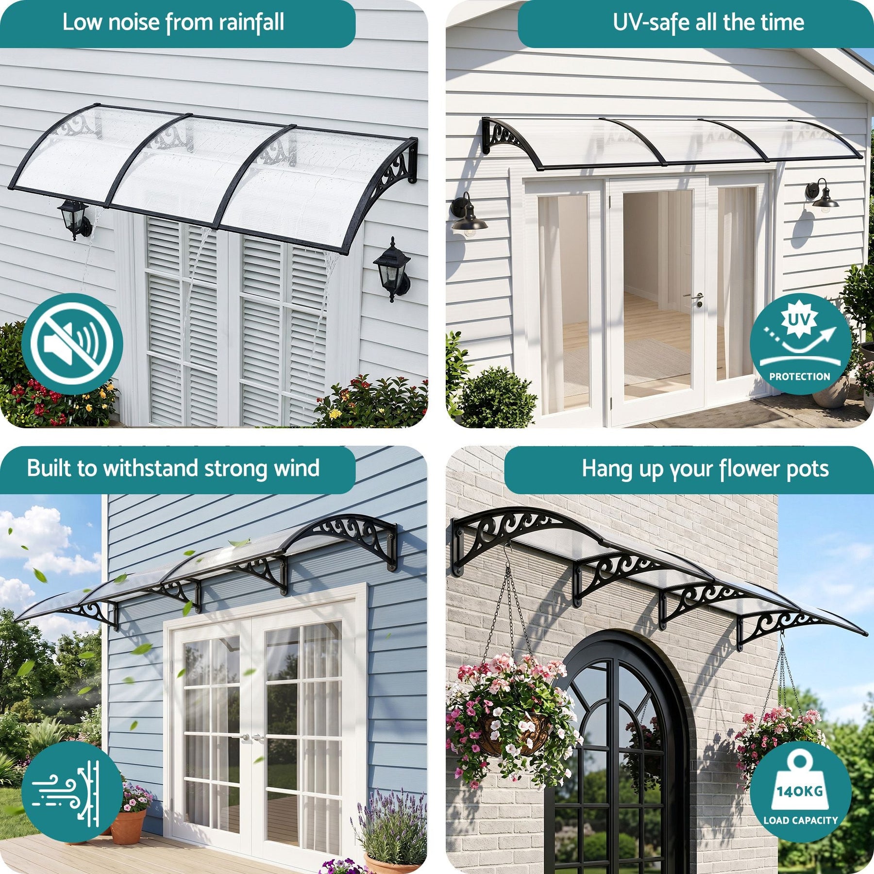 Instahut Window Door Awning 0.8mx3m Transparent - SportZone.co.nz