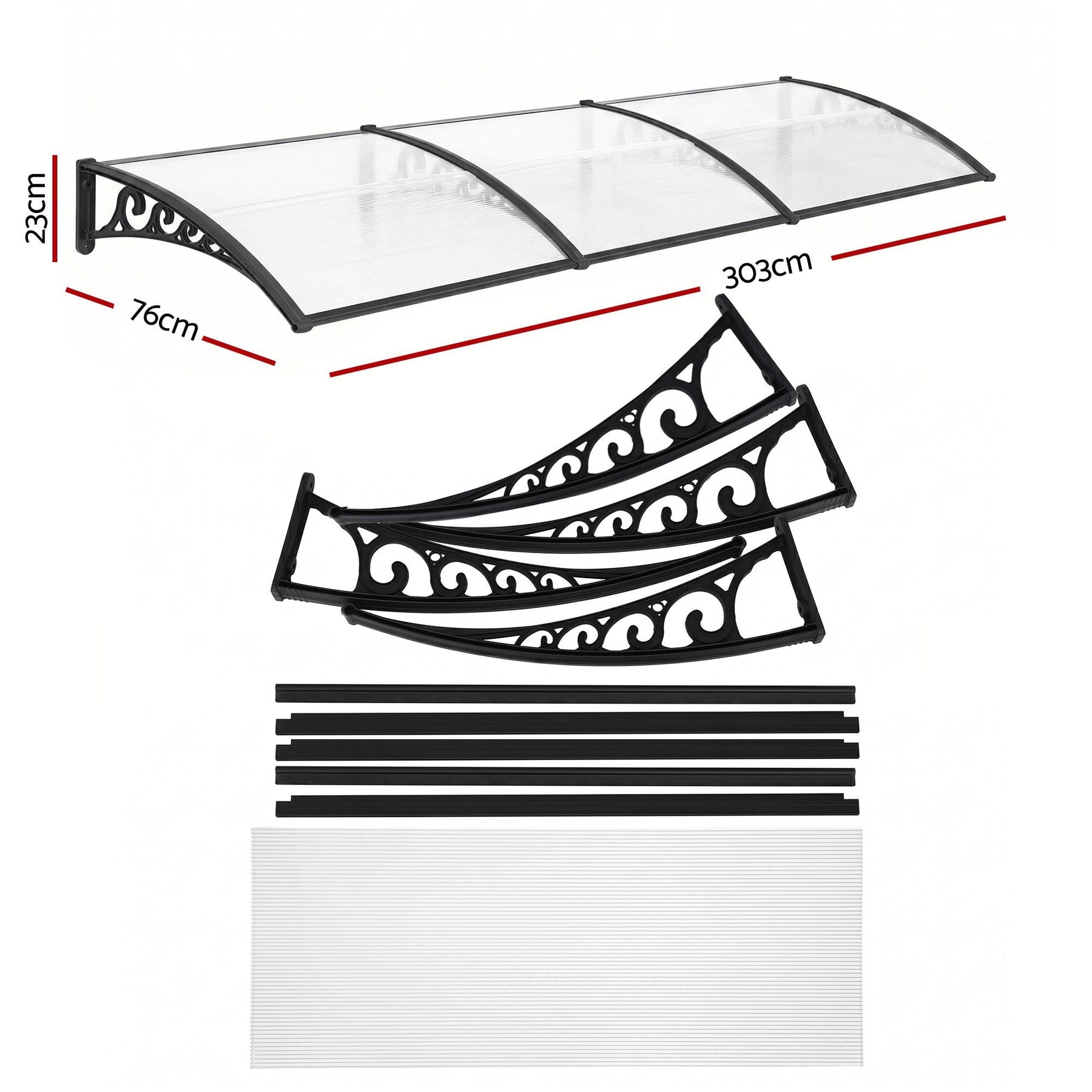 Instahut Window Door Awning 0.8mx3m Transparent - SportZone.co.nz