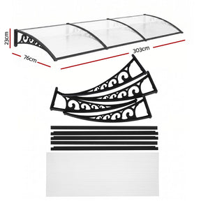 Instahut Window Door Awning 0.8mx3m Transparent - SportZone.co.nz
