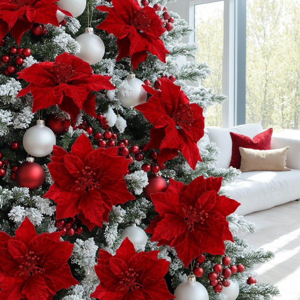 Jingle Jollys 14Pcs Christmas Tree Flowers Set Xmas Garland Wreath Ornaments Red - SportZone.co.nz